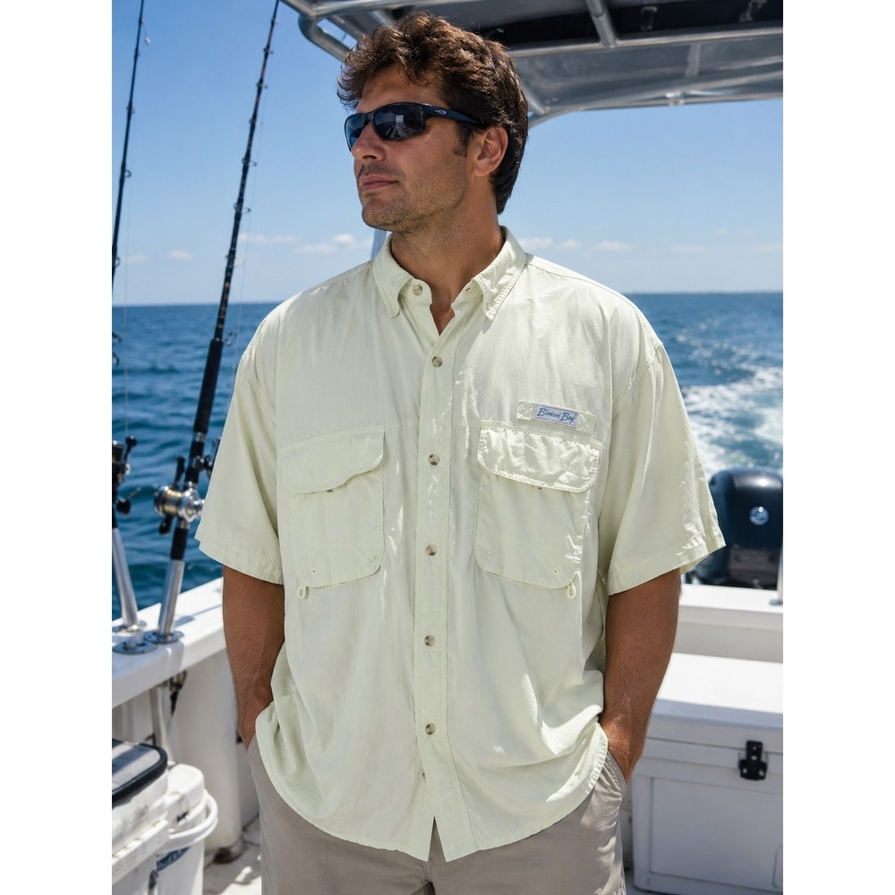 BIMINI‎ BAY Men's XXL Light Green Short Sleeve Vented Fishing Shirt -1096